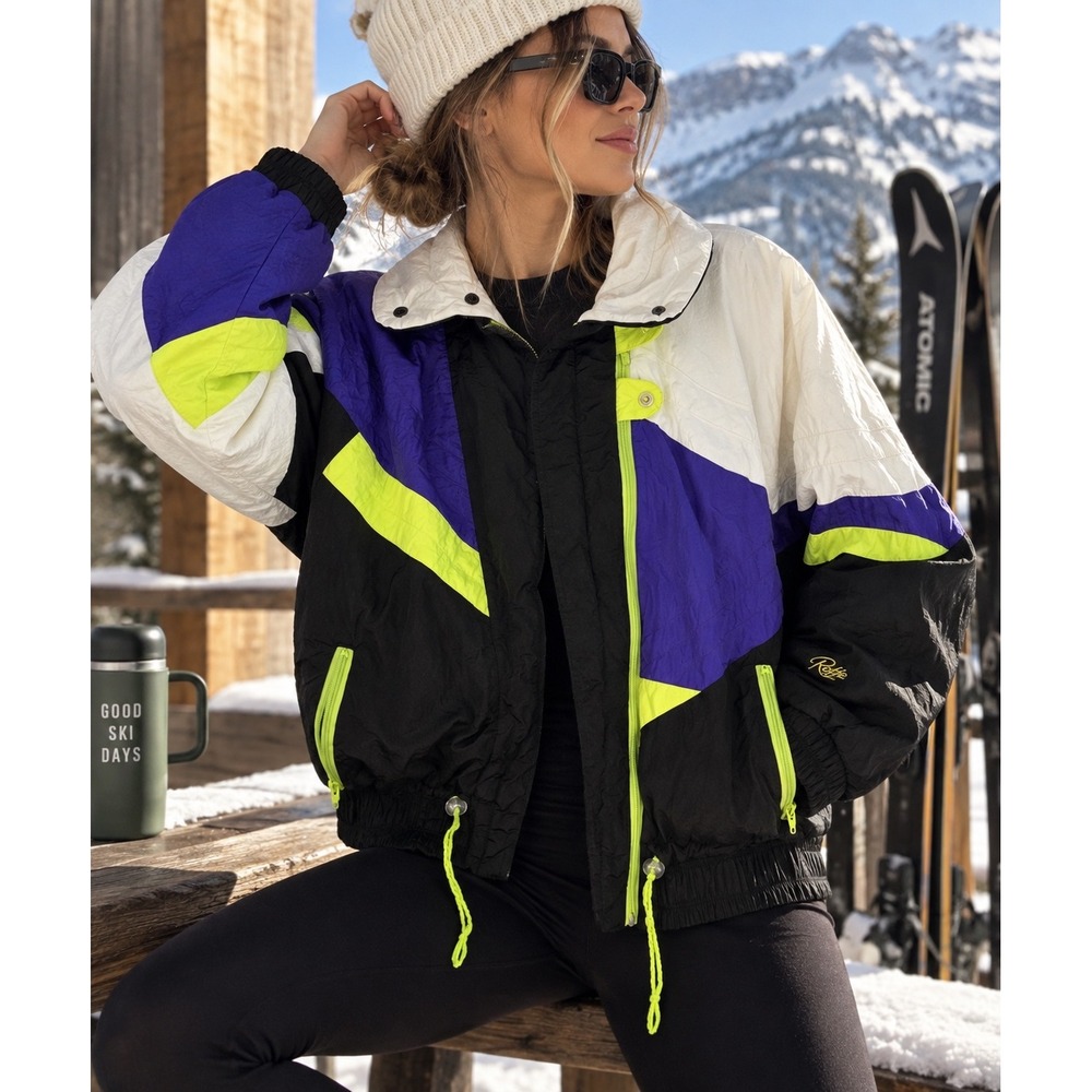 Vintage 1989 Roffe Ski Jacket Women's Size 6 Colorblock Neon Retro USA